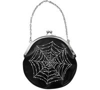 Ectogasm Spiderweb Purse in Black & Silver - Embroidered Vegan Leather Vintage Clasp Crossbody Top Handle Convertible Handbag - Halloween Accessory