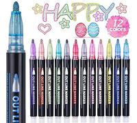 ECtury Gifts for Teenage Girls, 12 Glitter Pens Outline Marker Pens, Girl Birthday Presents, Arts and Crafts for Kids, Art Supplies Colouring Pens, Stocking Fillers Kids, Gifts for 4-12 Year Old Girls