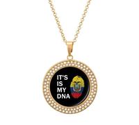 Ecuador It's Is My DNA Round Pendant Necklace Diamond Edging Brilliant Personalized Jewelry Gifts for Women Golden-style