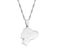Ecuador Map Pendant Necklaces Ecuadorian Patriotic Map Stainless Steel Necklace, 45cm or 17.7 inches, Copper, Agate