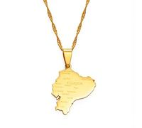 Ecuador Map Pendant Necklaces Ecuadorian Patriotic Map Stainless Steel Necklace, 60cm, Copper, Agate
