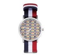 Ecuador U.S.A Flag Woven Strap Watch Multicolor Wristwatch Easy Reader Analog Watches for Men Women Birthday Gift