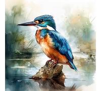 ECUCU 5D Diamond Painting Kits, Blue Kingfisher Animal by The Water,D DIY Diamond Art Kits for Adults, Full Drill Diamond Picture for Kids and Adult Crystal Art Kits for Home Wall Decor