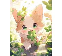 ECUCU 5D DIY Diamond Art and Craft Painting Kits, Four Leaf Clover and Cute Kitten Diamond Painting Art Kits, for Adults, Painting Pictures Cross Stitch Arts Home Wall Decor