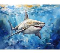 ECUCU Counted Embroidery Kit Sea Life Shark Pattern Cross Stitch Print Embroidery Kit,H for Home Decor Bedroom Parlour