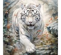 ECUCU Cross Stitch Kits for Adults Beginners Pre Printed, White Tiger Pattern in The Mountains,30 * 40cm, 11CT Stamped Advanced DIY Embroidery Kits with Pattern