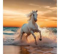 ECUCU Cross Stitch Kits for Adults Beginners Running White Horse Animal,C Counted Embroidery Starter Kits for Wall Art Home Decoration