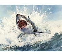 ECUCU Cross Stitch Kits for Kids Sea Life Shark Pattern Cross Stitch Print Embroidery Kit,C for Home Decor Bedroom Parlour