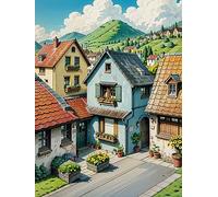 ECUCU Cross Stitch Kits, Houses Flowers Street Scenery,E 11CT Counted Easy Embroidery Set White Canvas Fabric DIY Handmade Needlework kit