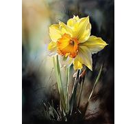 ECUCU Easy Stamped Cross Stitch Kits Yellow Daffodil Pattern Cross Stitch Botanical Print Embroidery Kit,A for Adults Beginners Funny