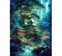 ECUCU Embroidery Starter Kits with Pattern, Fantasy Fairyland Landscape,B,30 * 40cm 11CT DIY Stamped Cross Stitch Kits for Beginners Adults Include Embroidery Fabric Threads and Needles