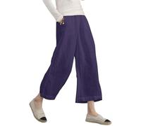 Ecupper Capris Women's Summer Plus Size Cotton Casual Trousers Fabric Trousers Wide Trousers, dark purple, S