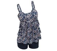 ECUPPER Ladies 2 Piece Swimwear Tankini Tops and Shorts Plus Size Printed Ruffled Swimsuits with Swimming Bottom Leaf 3XL