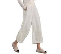 ECUPPER Ladies Plus Size High Waisted Cotton Pants Relaxed Wide Leg Cropped Leisure Trousers Natural XL