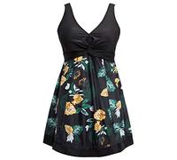 ECUPPER Ladies Vintage One Piece Swimdress Tummy Control Swimming Costume Dress Beach Swim Suit Black Flower XL