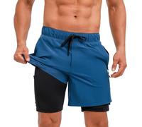 ECUPPER Mens Swim Trunks 2 in 1 Compression Liner Board Shorts with Zipper Pockets Quick Dry Beach Swim Shorts Dodger Blue 3XL
