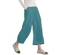 ECUPPER Womens Cotton Cropped Pants Loose Fit Wide Leg Capri Casual Plus Size Elastic Waist Trousers, Turquoise, 20