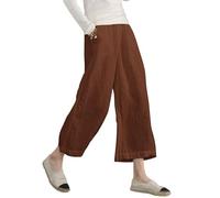 ECUPPER Womens Cotton Cropped Pants Loose Fit Wide Leg Capri Casual Plus Size Elastic Waist Trousers, 1-brown, 22