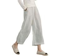 ECUPPER Womens Elastic Waist Plus Size Cotton Pants Relaxed Fit Casual Cropped Wide Leg Trousers Light Grey L