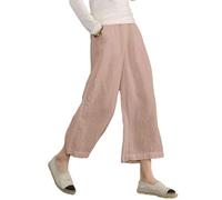 ECUPPER Womens Elastic Waist Plus Size Cotton Pants Relaxed Fit Casual Cropped Wide Leg Trousers Pink 2XL