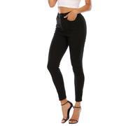 ECUPPER Womens High Waist Skinny Stretch Jeans Zip Fly Black 14-16