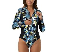 ECUPPER Women's Long Sleeve Swimsuits One Piece Rash Guard Zipper Front Built in Bra Surfing Swimwear Crew Neck Green 20