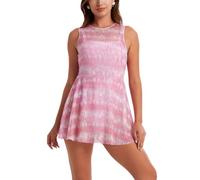 ECUPPER Womens One Piece Swim Dress High Neck Mesh Overlay Skirted Swimsuits Flowy Tummy Control Bathing Suit Built in Briefs Pink 2XL