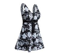 ECUPPER Womens One Piece Swim Dress Plus Size Bathing Suit Swimming Costume Dress with Boy Shorts Floral White 3XL