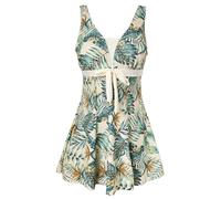 ECUPPER Womens One Piece Swim Dress Plus Size Bathing Suit Swimming Costume Dress with Boy Shorts Lemon Yellow 4XL