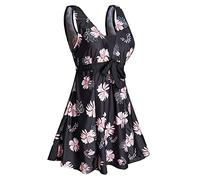 ECUPPER Womens One Piece Swim Dress Plus Size Bathing Suit Swimming Costume Dress with Boy Shorts Pink Flower 5XL
