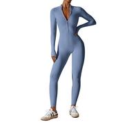 ECUPPER Womens One Piece Workout Jumpsuits Zip Up Bodysuit Long Sleeve Yoga Rompers Full Length Sports Gym Shapewear Blue S