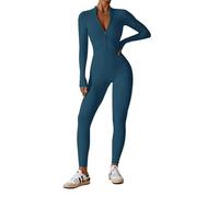 ECUPPER Womens One Piece Workout Jumpsuits Zip Up Bodysuit Long Sleeve Yoga Rompers Full Length Sports Gym Shapewear Steel Blue S