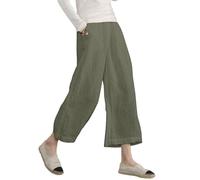 ECUPPER Womens Plus Size Capri Pants Elastic Waist Cotton Relaxed Loose Casual Cropped Trousers Army Green 14