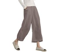 ECUPPER Womens Plus Size Capri Pants Elastic Waist Cotton Relaxed Loose Casual Cropped Trousers Light Coffee 26