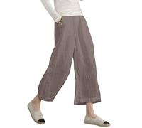 ECUPPER Womens Plus Size Capri Pants Elastic Waist Cotton Relaxed Loose Casual Cropped Trousers Light Coffee 10