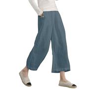 ECUPPER Womens Plus Size Capri Pants Elastic Waist Cotton Relaxed Loose Casual Cropped Trousers Teal 10