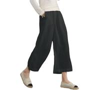 ECUPPER Women's Plus Size Elastic Waist Cotton Capri Pants Relaxed Loose Casual Cropped Trousers Black