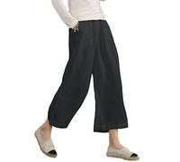 ECUPPER Women's Plus Size Elastic Waist Cotton Capri Pants Relaxed Loose Casual Cropped Trousers Black S