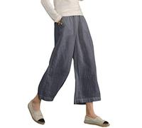 ECUPPER Women's Plus Size Elastic Waist Cotton Capri Pants Relaxed Loose Casual Cropped Trousers Grey M