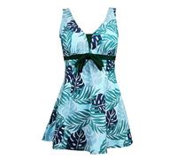 ECUPPER Womens Plus Size Swimsuit One Piece Skirted Swimwear Tummy Control Swimming Costume with Shorts Grayish Green 26-28