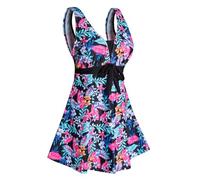 ECUPPER Womens Plus Size Swimsuit One Piece Swim Dress Tummy Control Swimming Costume with Skirt Purple Flower 5XL