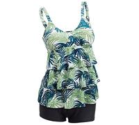 ECUPPER Women's Plus Size Tankini Sets Two Piece Floral Printed Swimsuits Ruffle Swimming Costume with Boyshorts Pastel Green 2XL