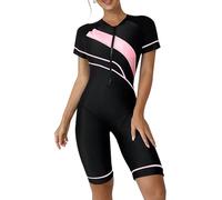 ECUPPER Womens Rash Guard Swimsuit Wetsuit Swimwear One Piece Zip Short Sleeve Top with Boyleg Pink S
