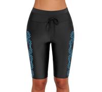 ECUPPER Womens Swimming Leggings Shorts Knee Length Capris Swimsuit Pant Plus Size Swim Bottoms Ocean Vine Blue 16-18