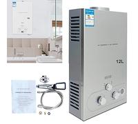 ECUTEE Hot Water Heater 12L 24KW LPG, Portable Instant Gas Propane Water Heater Boiler Stainless Steel Tankless LED Display Water Heater w/ Shower Kit , Silver