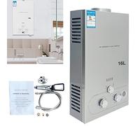 ECUTEE LPG Gas Water Heater 16L 32KW Portable Instant Gas Hot Water Heater Propane Boiler Camping Shower Stainless Steel Tankless LED Display Shower Kit for Home Apartment Outdoor Garden, Silver