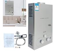 ECUTEE LPG Hot Water Heater 18L 36KW, Portable Instant Gas Propane Boiler Stainless Steel Tankless LED Display w/ Shower Kit for Home Apartment Camping Outdoor Garden Use, Silver