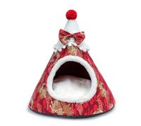 ECVGHD Cat Bed Santa Hat Cats Puppy Warm Bed Kitten Cave House Removable Cushion