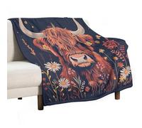 ECWECC Fleece Highland Cow Blanket Animal Bull Print Ultra Soft Plush Throw, Winter Nights & Cosy Sofa Snuggles, Perfect for Adults & Kids (130x150cm)