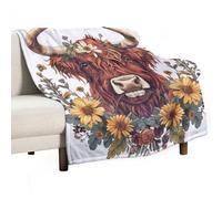 ECWECC Highland Cow Blanket Sofa Throws Animal Bull Print for Humans Soft Cozy Warm Flannel Bedding for Bed Sofa Fuzzy Blanket Room Decor Birthdays Valentine's Day 100x150cm